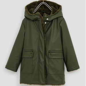Zara Kids Rubberized Raincoat with Faux Fur Lining
